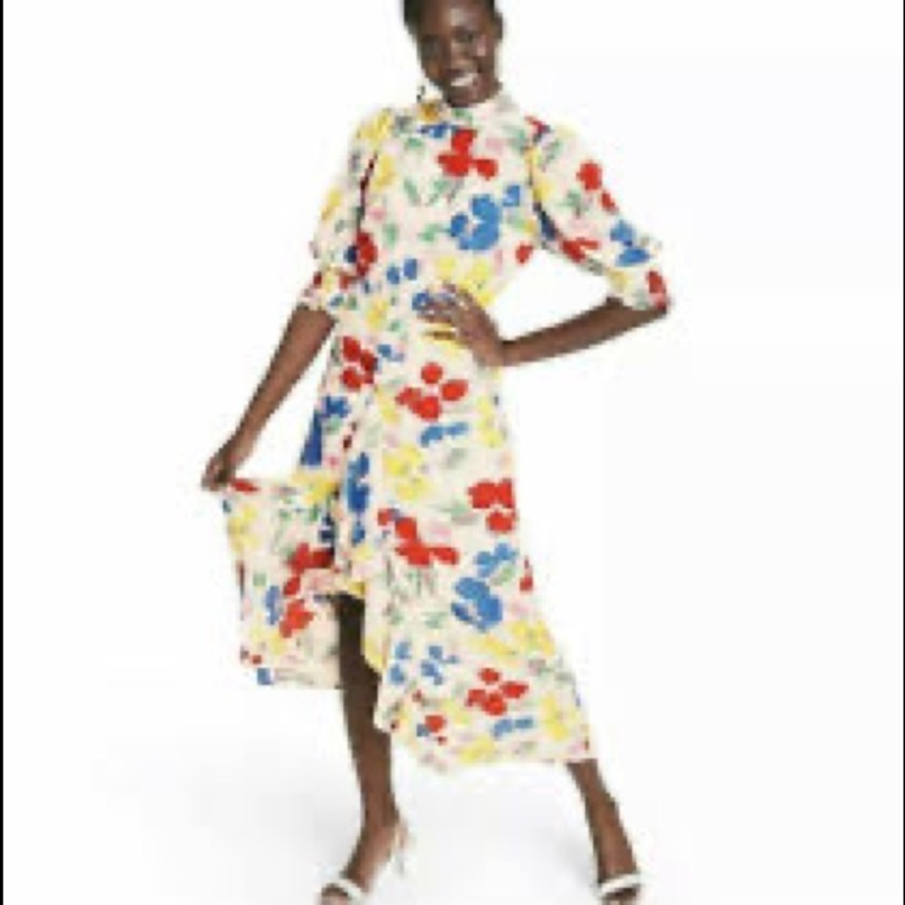 RIXO for Target Floral Mock Neck Cascade Ruffle Dress